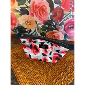 Kate Spade New York Floral Nylon Cosmetic Makeup Bag Travel Pouch Pink Red Black